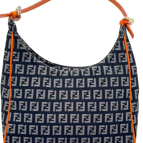 New Auth Fendi zucchino Monogram mini hobo Shoulder Bag orange black logo canvas - Picture 3 of 16